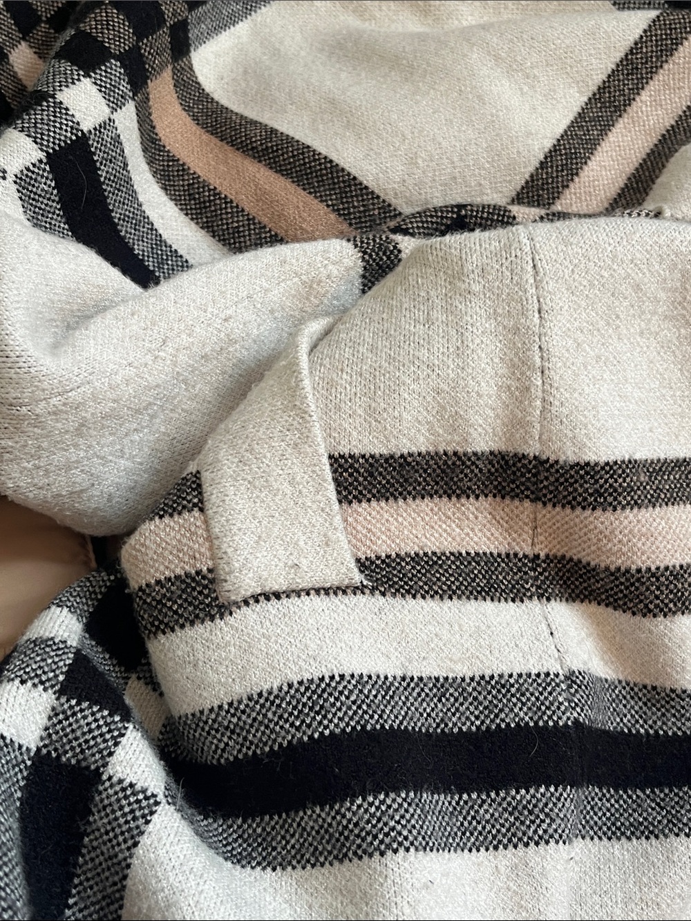 Christian Siriano Plaid Hooded Wrap Sweater Coat - Cream, Gray, Black, Brown - Picture 13 of 14